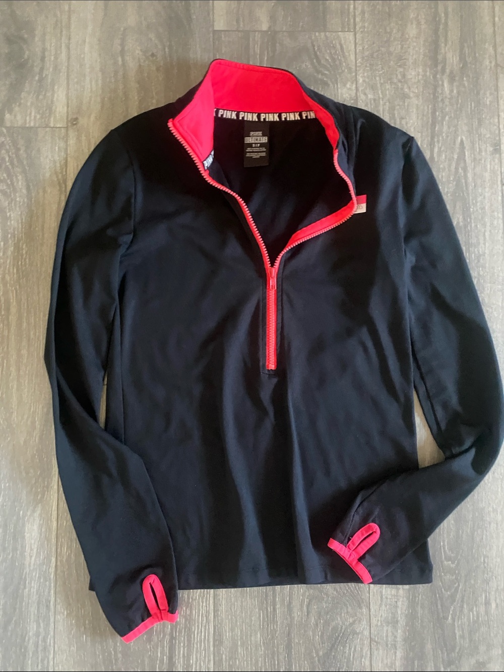 PINK Victoria's Secret Black Half-Zip Pullover with Bright Pink Trim